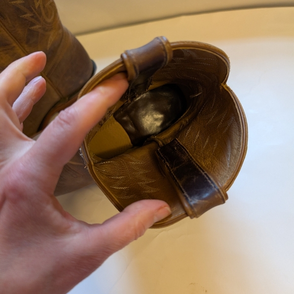 Boulet Brown Leather Cowboy Boots Size 9.5 In VGUC - Picture 9 of 14